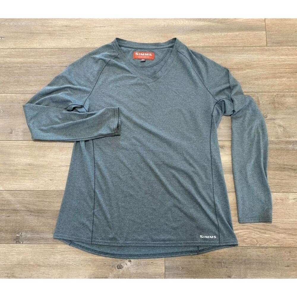 Simms Fishing Base layer Top Womens XL Striped Long Sleeve Athletic Stretch LOGO